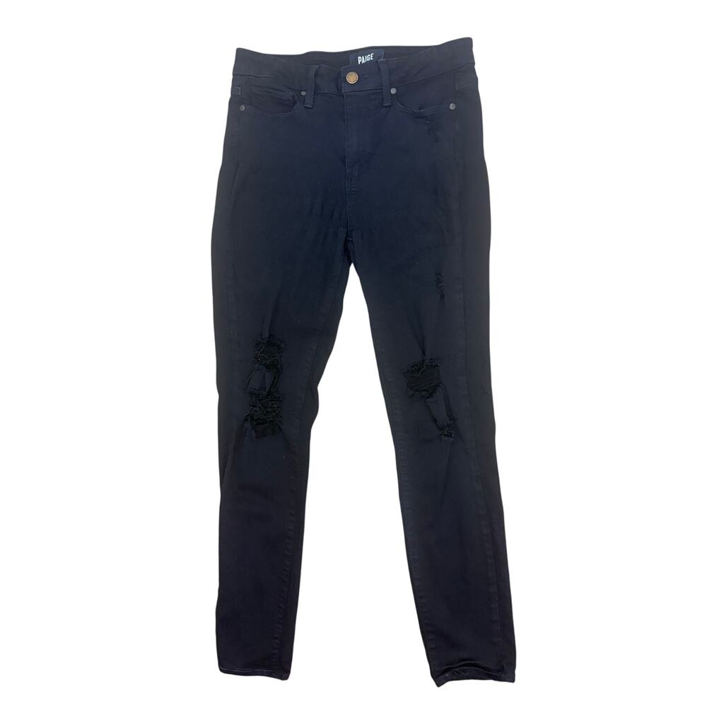 PAIGE Hoxton Ankle Black Distressed Skinny Jeans Women's 27 USA Made